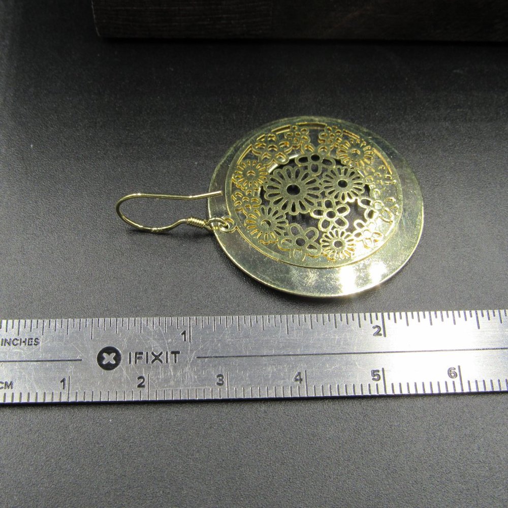 Sterling Unique Pattern Double Circle Earrings - image 5